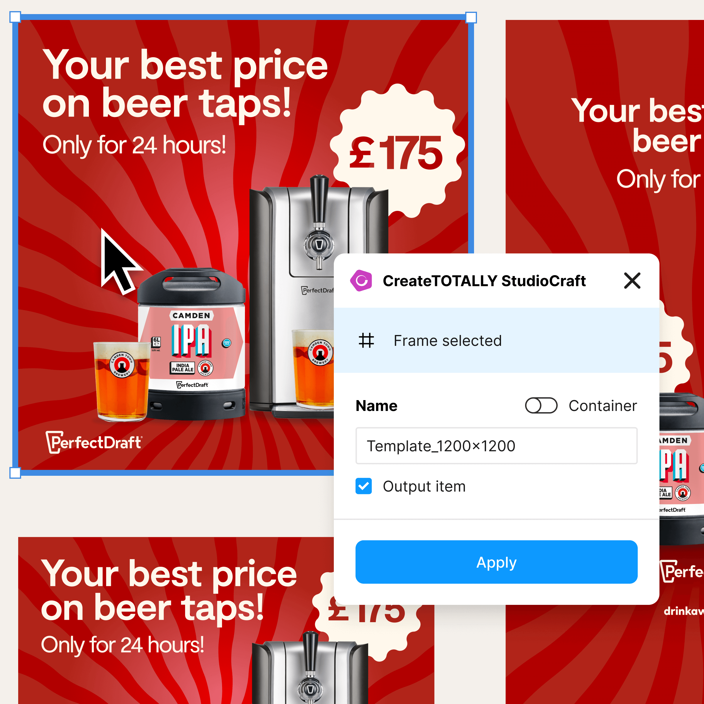 Interface showing a Figma file uploaded for creative automation. Illustrates seamless setup for design-to-delivery workflows.